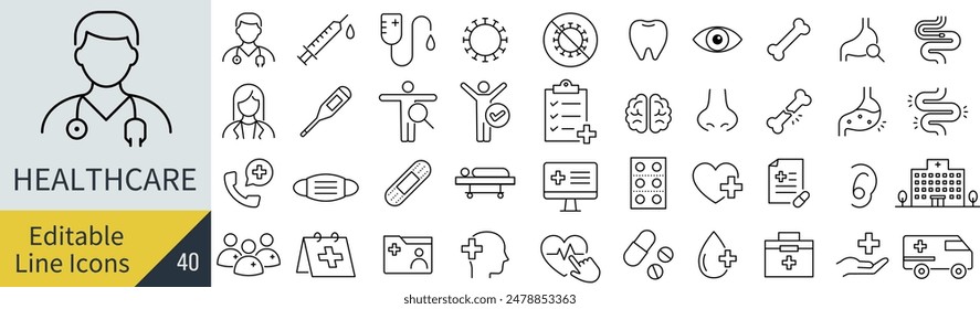 Set of Vector Healthcare Line Drawing Icons