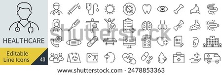 Set of Vector Healthcare Line Drawing Icons