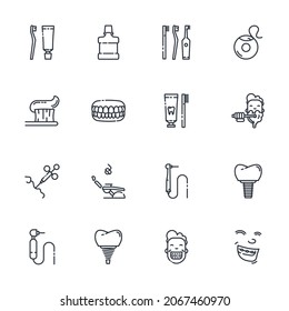Set of vector Healthcare and medical line icons isolated on white transparent background.  Dental symbols.