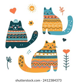 Set vector heart, cats, Valentine's Day