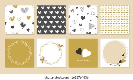 Set vector of heart design for wedding cards or various invitation cards. Heart shape pattern. Element for card. Vector illustration.