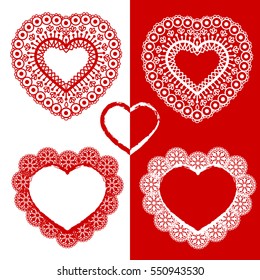 set of vector heart  the effect of lace,  on white and red background