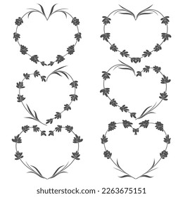 Conjunto de corazón vectorial de flores de lavanda. Objetos aislados en blanco.