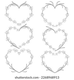 Set of vector heart of flowers of lavender. Isolated objects on white.