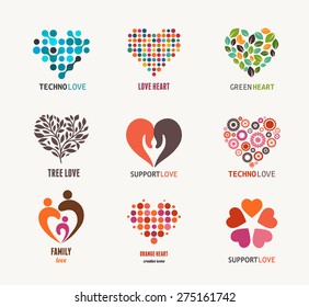 Set of vector heart icons, elements and symbols