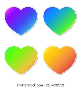 Set of vector Heart icons. Paper stickers with shadow. Colorful Heart shapes isolated.