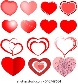 set of vector heart isolated on white background