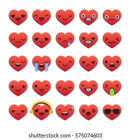 Set of vector heart shaped emoticons. Valentine's day design element