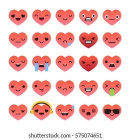 Set of vector heart shaped emoticons. Valentine's day design element
