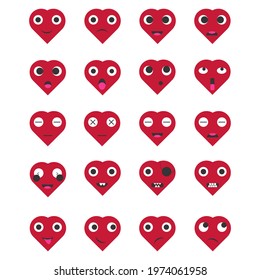 Set of vector heart shaped Smiling Cartoon Emotion Illustration, face emoji Set of cute heart emoticons 