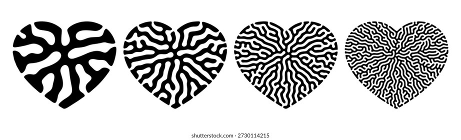 Formas del corazón del Vector del sistema con los patrones Abstractas de la difusión de la reacción para el diseño del día de San Valentín