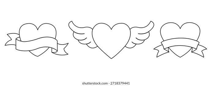 Set of vector heart symbol outlines.