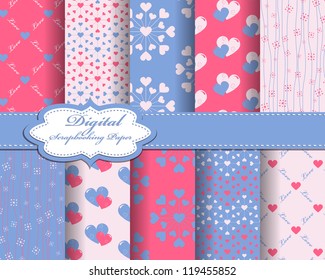 set of vector heart Valentines day pattern paper for scrapbook