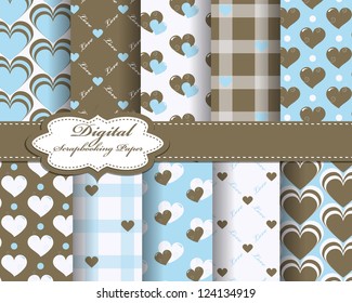set of vector heart Valentines day pattern paper for scrapbook