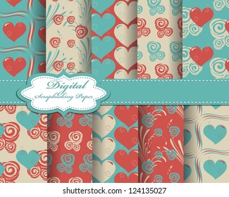 set of vector heart Valentines day pattern paper for scrapbook