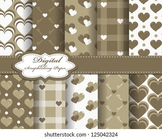 set of vector heart Valentines day pattern paper for scrapbook