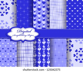 set of vector heart Valentines day pattern paper for scrapbook