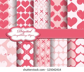 set of vector heart Valentines day pattern paper for scrapbook