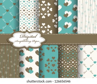 set of vector heart Valentines day pattern paper for scrapbook