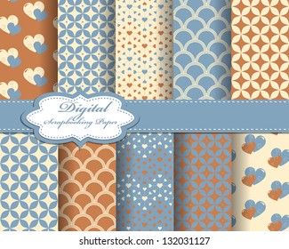 set of vector heart Valentines day pattern paper for scrapbook