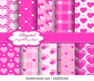 set of vector heart Valentines day pattern paper for scrapbook