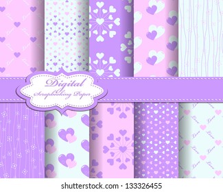 set of vector heart Valentines day pattern paper for scrapbook