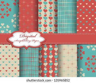 set of vector heart Valentines day pattern paper for scrapbook