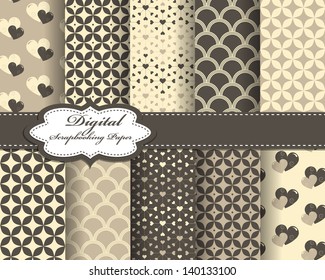 set of vector heart Valentines day pattern paper for scrapbook
