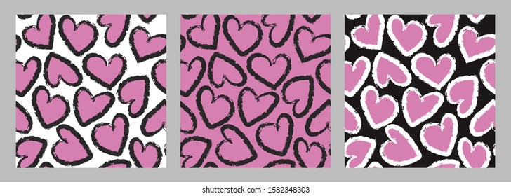 set of vector heart Valentines day seamless pattern. Valentine's Day design. Romantic greeting card, invitation, poster design templates