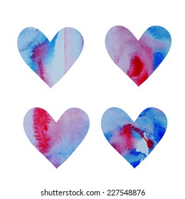 set of vector heart watercolor