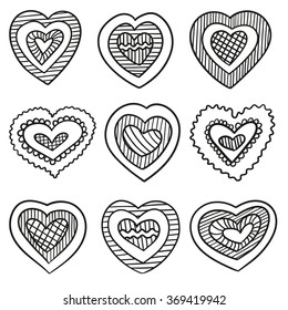  Set of vector hearts in black and white colors by Valentine's day.