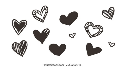 set of vector hearts in brown chocolate color