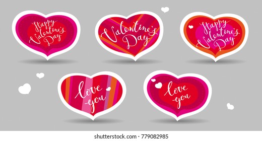Set of vector hearts  greeting cards for the Valentine's day