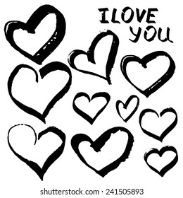 Set of Vector Hearts Hand Drawn by Marker