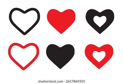 A set of vector hearts. Heart Icons. Social media likes.  red and beige hearts. Love chat. Reaction buttons. Valentine's Day.  Vector Illustration