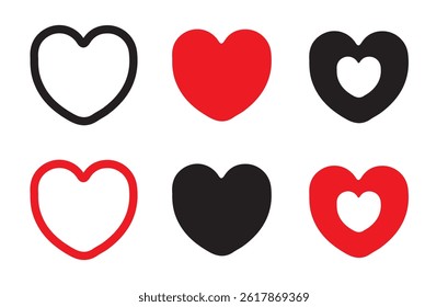 A set of vector hearts. Heart Icons. Social media likes.  red and beige hearts. Love chat. Reaction buttons. Valentine's Day.  Vector Illustration
