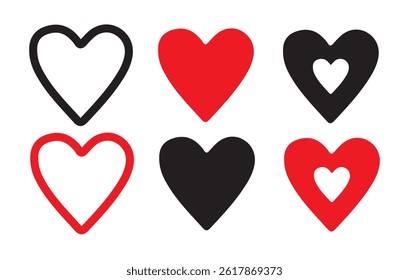 A set of vector hearts. Heart Icons. Social media likes.  red and beige hearts. Love chat. Reaction buttons. Valentine's Day.  Vector Illustration