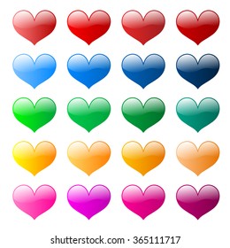 Set of vector hearts icons on a white background.