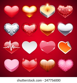 Set of Vector Hearts Icons for Romantic Projects