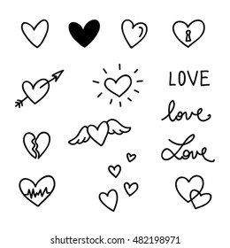 Set of vector hearts and love