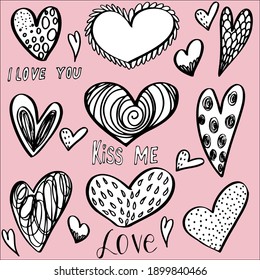 set vector hearts on pink background