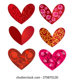 set of vector hearts on white