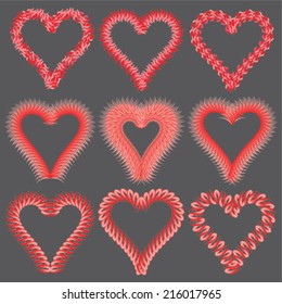 Set of vector hearts with shaggy outline