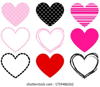 Set Of Vector Hearts For Social App Icons, Live Stream, Chat, Likes. Love Icon, Symbol Or Button On White. Pink Hearts For Wedding, Valentine’s Day