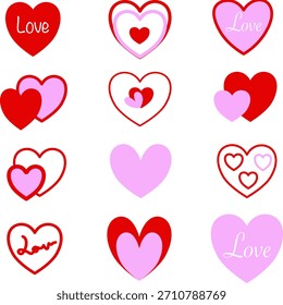 Conjunto de corazones de Vector. Fondo del día de San Valentín con corazones rojos que caen. Concepto de amor.
