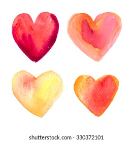 Set von Vektorherzen für den Valentinstag in einem Aquarell-Stil. Handgefertigt. 