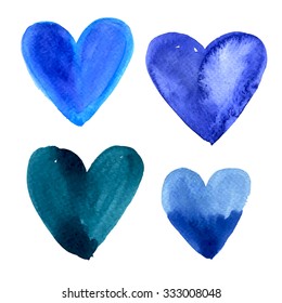 Set of vector hearts for Valentine's Day in a watercolor style. Handmade. 
