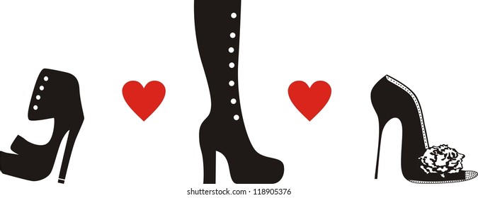 Set vector heeled shoes silhouette