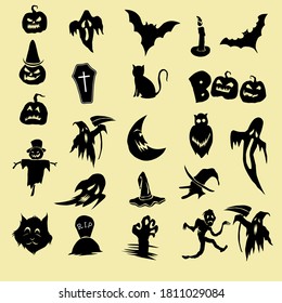 set vector of Helloween icons line art 