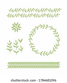 Set of vector  herbs, frame , branches. Botanical elements